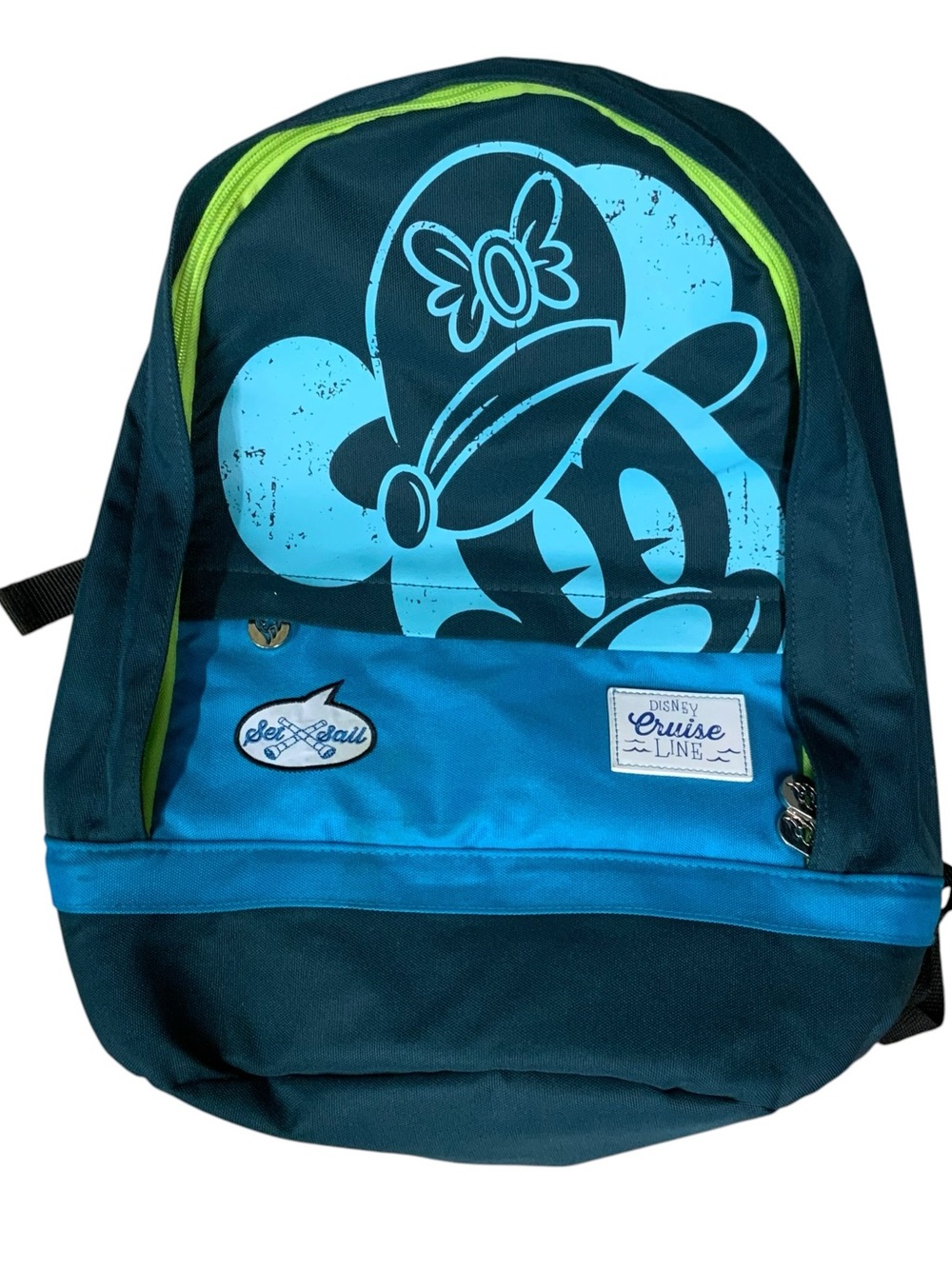 Disney Cruise Line Set Sail Backpack Captain Mickey Mouse Blue W/ Green Accents